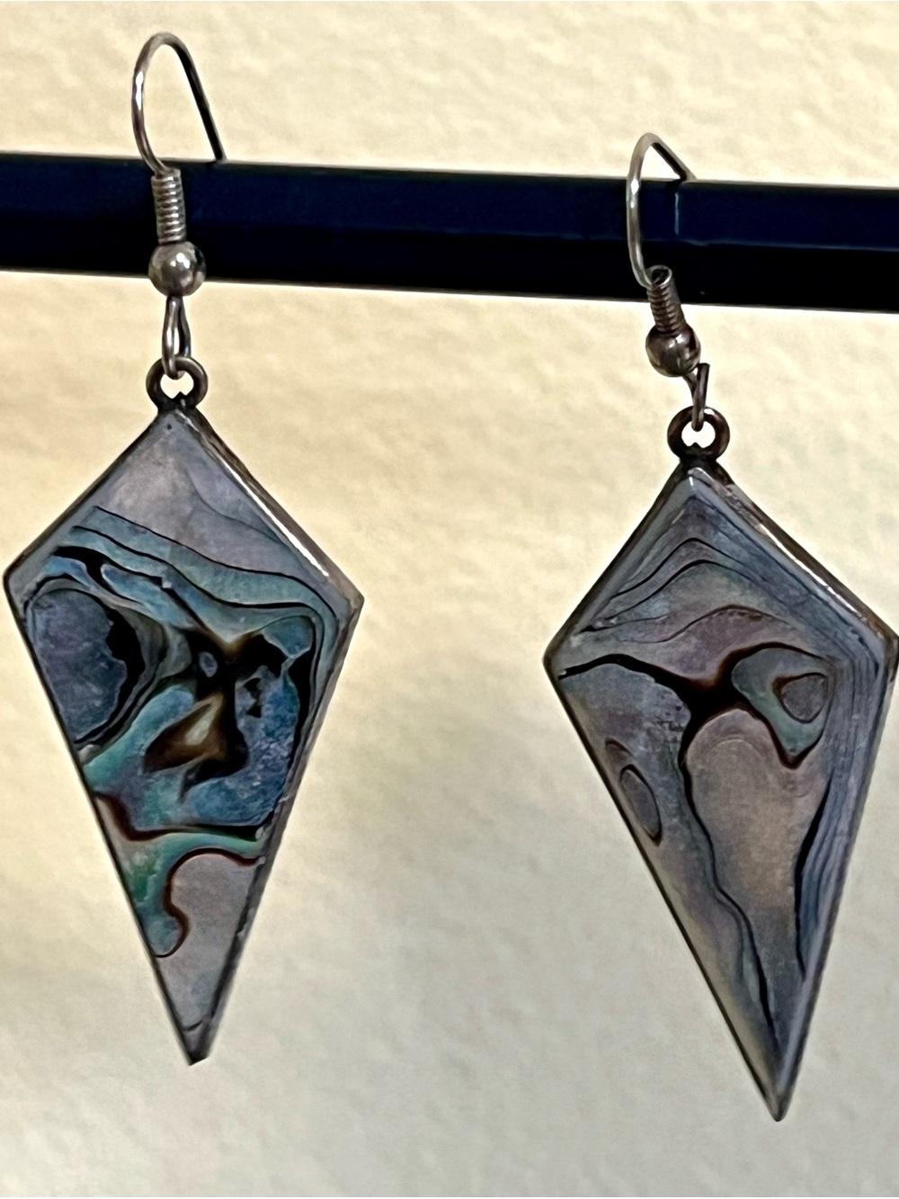 Vintage Mexican Abalone Shell Inlay French Hook Earrings